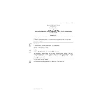 AS ISO/IEC 27002:2015 Amd 1:2016